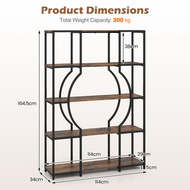 Tall Bookshelf 5-Tier Industrial Display Shelf with Open Shelves