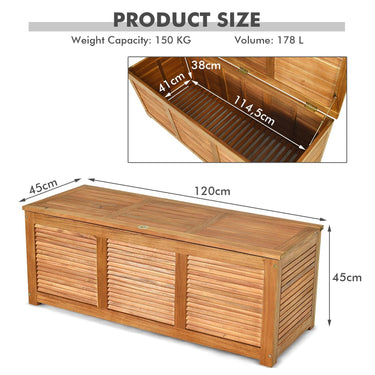 Outdoor Acacia Wood Storage Bench for Patio Furniture Cushions and Gardening Tools