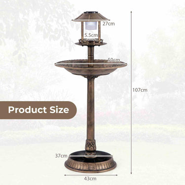 Outdoor Solar Lighted Bird Bath, 3-in-1 Pedestal Bird Feeder