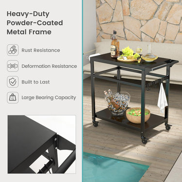 Outdoor Grill Cart Pizza Oven Stand Movable Dining Cart Work Table with Shelf