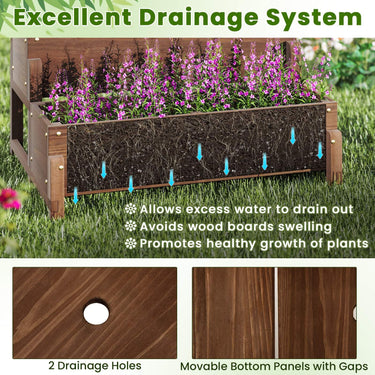 2-Tier Wood Planter Box w/Drainage Holes Legs Twisting Rope