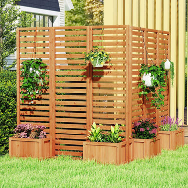 Freestanding Privacy Screen with 2 Self-Draining Planter Boxes
