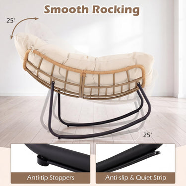 Outdoor Papasan Rocking Chair, Oversized PE Wicker Patio Egg Chair