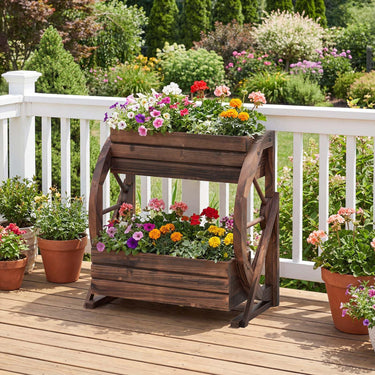 2-tier Raised Garden Bed with Drainage Holes and Semi-wheels