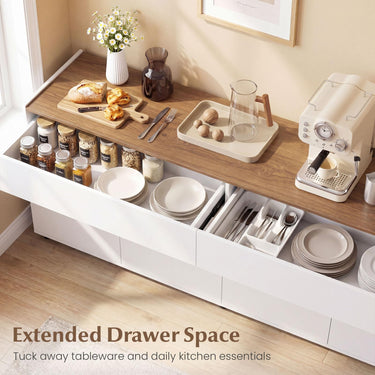 160cm Sideboard Buffet Cabinet with Storage, Modern Wooden Coffee Bar Cabinet with Push-to-Open Doors