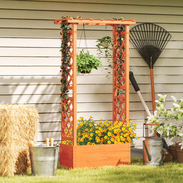 Raised Garden Bed with Trellis Wood Freestanding Planter Box with Hanging Roof