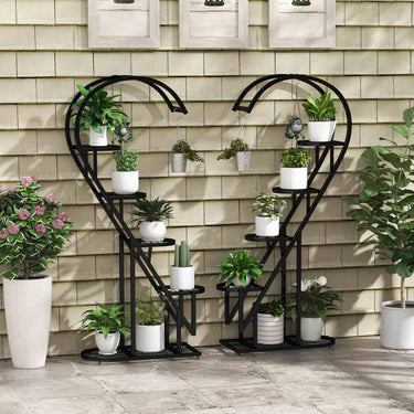 5 Tier Metal Plant Stand Heart-shaped Ladder Plant Shelf w/Hanging Hook for Multiple Plants