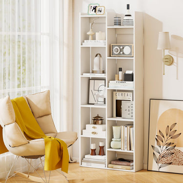 12-Tier Bookcase with Anti-Tipping Kits and Wood Display Shelf