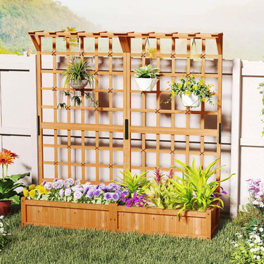 183 CM Tall Large Raised Garden Bed w/Lattice Trellis Hanging Roof, Drainage Holes