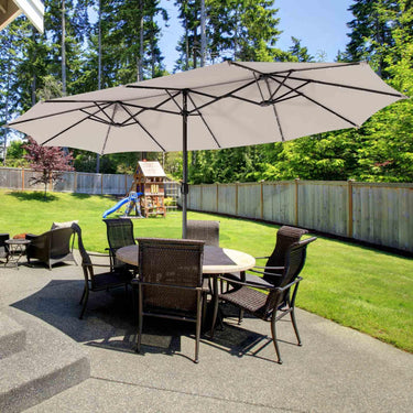 480cm Twin Patio Umbrella with 48 LED Lights, Double-Sided Outdoor Umbrella W/ Auto-Charging Solar Panel - PatiojoyAU