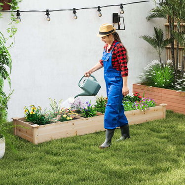 Wooden Raised Garden Bed w/ 2 Planter Boxes & Dividers