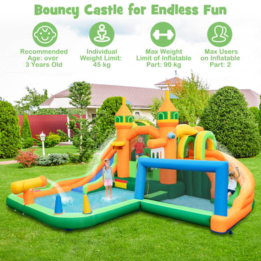 Inflatable Water Slide Kids Water Park with Long Slides and Jumping Area