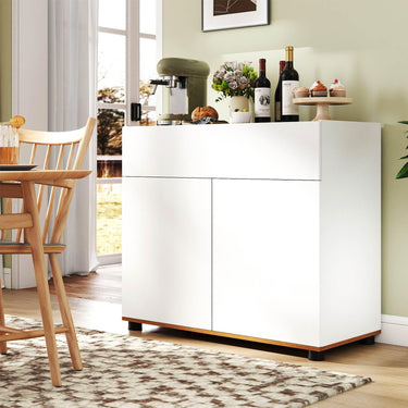 Wooden Coffee Bar Station Table with 1 Drawer and 2 Doors for Kitchen