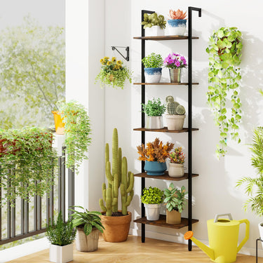5 Tier Ladder Shelf Wall Mount Bookshelf with Anti-Tipping Kits