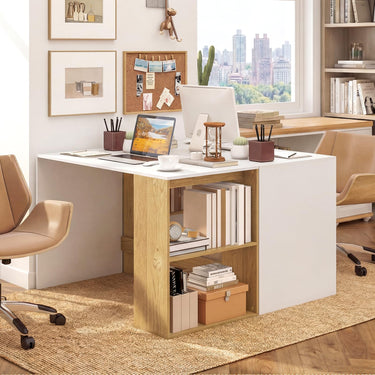 112cm Home Office Desk with 2-Tier Bookshelf for Bedroom and Living Room