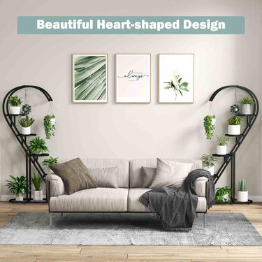5 Tier Metal Plant Stand Heart-shaped Ladder Plant Shelf w/Hanging Hook for Multiple Plants