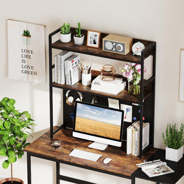 Desktop Bookshelf Multipurpose 2-Tier Desk Hutch with Pegboard