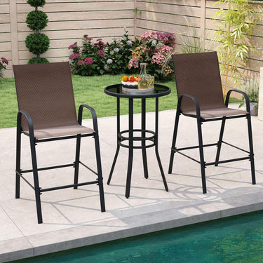 Outdoor Bar Stools Set of 2, 74 cm Fabric Bar Height Stools with Armrests