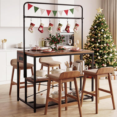 Kitchen Island with Power Outlet, Metal Coffee Bar Table