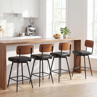 Modern Swivel Bar Stools Set of 2 with Padded Back Footrest and Metal Legs