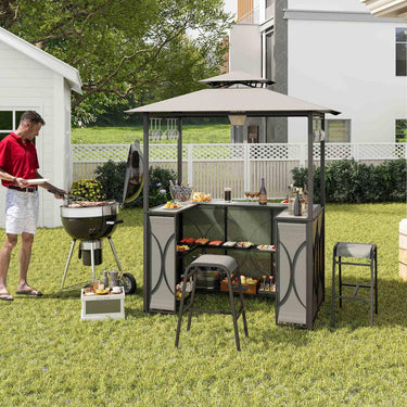 3-Piece Patio Bar Set, Grill Gazebo & 2 Bar Stools w/Tempered Glass Bar Table - PatiojoyAU