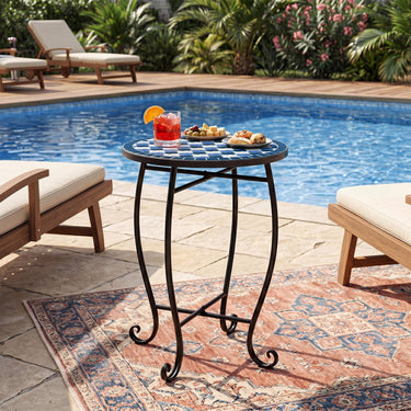 Outdoor Side Table, Floral Clover Mosaic Patio Accent Table