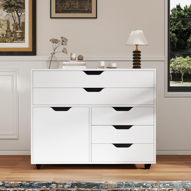 Mobile Chest of Drawers with 5 Casters and Door