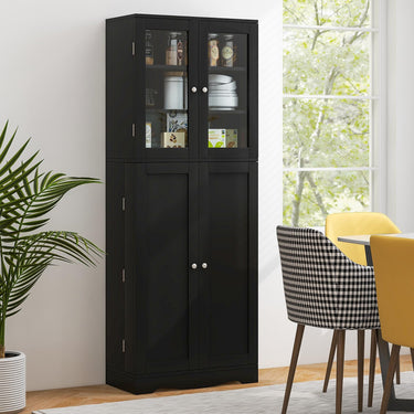 Tall Buffet Sideboard, Kitchen Pantry Cabinet with Dual Tempered Glass Doors