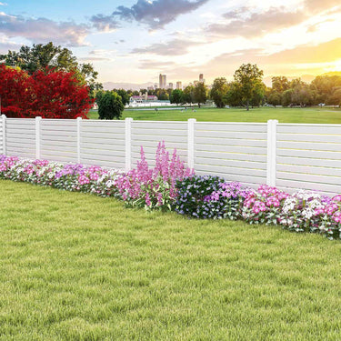 Air Conditioner Fence Panels, 112 x 114 cm Vinyl Picket Fence with Metal Ground Stakes - PatiojoyAU