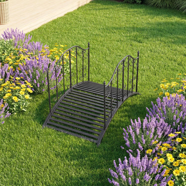 Garden Metal Bridge with Handrails, Outdoor Arched Bridge w/Dual Patterned Side Rails