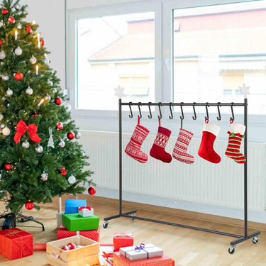 10-Hook Christmas Stocking Holder Stand on Wheels