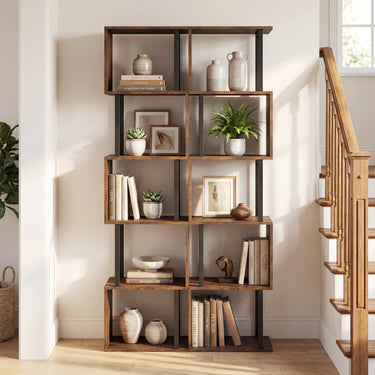 5-Tier Modern Bookshelf with Sturdy Metal Frame for Home Office and Living Room