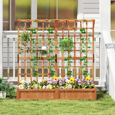 183 CM Tall Large Raised Garden Bed w/Lattice Trellis Hanging Roof, Drainage Holes
