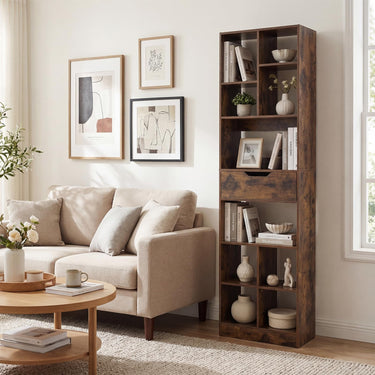 180cm Tall Freestanding Bookcase with Drawer and 2 Anti-Tip Kits for Home Office