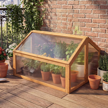 Wood Cold Frame Greenhouse with Transparent Double-Side Openable Roof, Small Indoor Outdoor Hot House