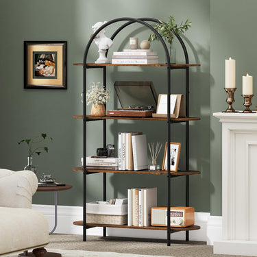4-Tier Industrial Open Bookcase with Sturdy Metal Frame for Living Room and Home Office