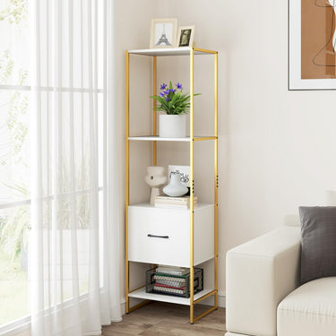 5-Tier Bookshelf with Drawer and Shelves for Bedroom Living Room