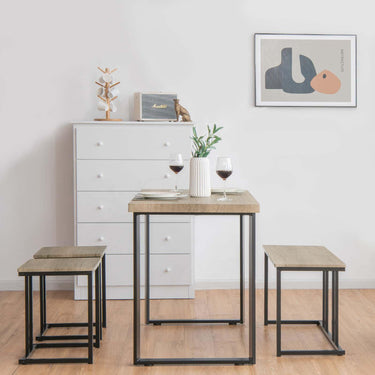 4 Piece Dining Table Set with Bench and 2 Stools for 4 Persons