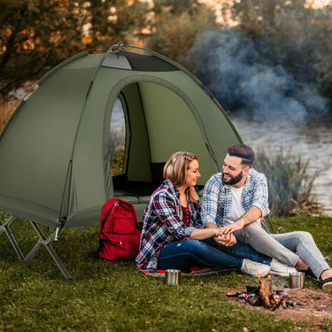 2-Person Camping Cot Tent with Mesh Doors and Skylight Roof