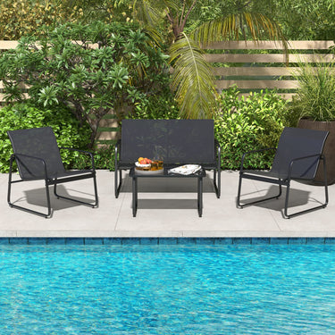 Outdoor Conversation Set, 4 Pieces Patio Furniture Set w/Tempered Glass Coffee Table