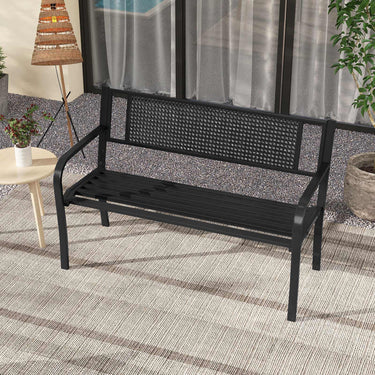 Garden Bench with Patterned Backrest and Curved Armrests