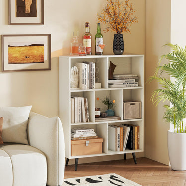 Bookcase Mid Century Modern Storage Organizer with Tapered Metal Legs