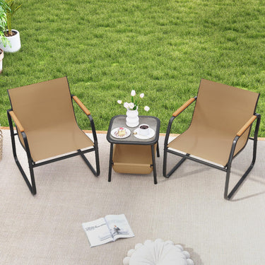 3-Piece Bistro Set, Patio Chairs & Side Table w/Storage Basket, Breathable Mesh Fabric