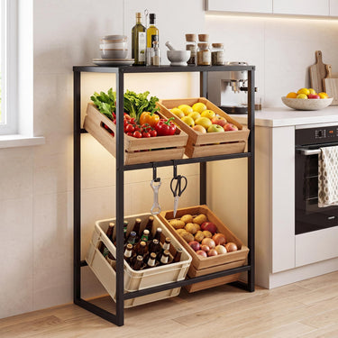 3-Tier Drink Crate Shelf, Heavy-duty Metal Storage Rack with 2 Hanging Hooks
