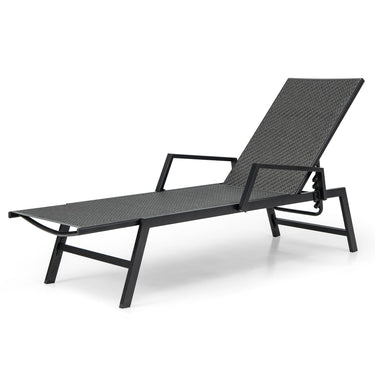Wicker Outdoor Chaise Lounge, Rattan Garden Sun Lounge Chair w/5 Adjustable Backrest Heights - PatiojoyAU
