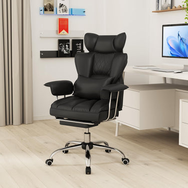 Executive Desk Chair with Retractable Footrest and Adjustable Height Reclining Function