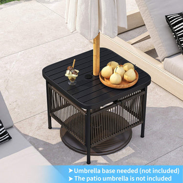 Outdoor PE Rattan Side Table with 4 cm Umbrella Hole