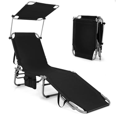Outdoor Folding Chaise Lounge, Portable Reclining Chair w/ 5 Back Adjustable Positions - PatiojoyAU