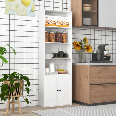 180cm Freestanding Farmhouse Bookcase with Doors 6 Shelves