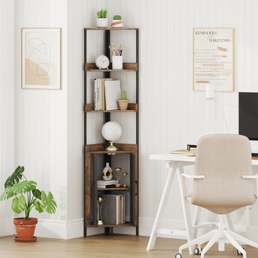 170cm Tall Corner Bookshelf with Cabinet and Doors for Living Room and Bedroom